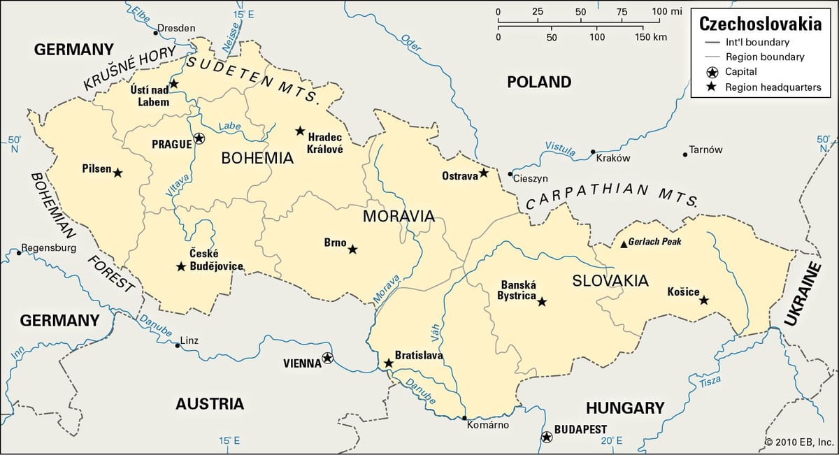 mapa de la antigua Checoslovaquia