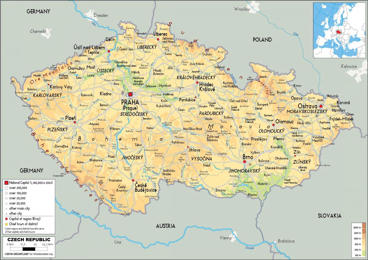 mapa de Austria y república checa