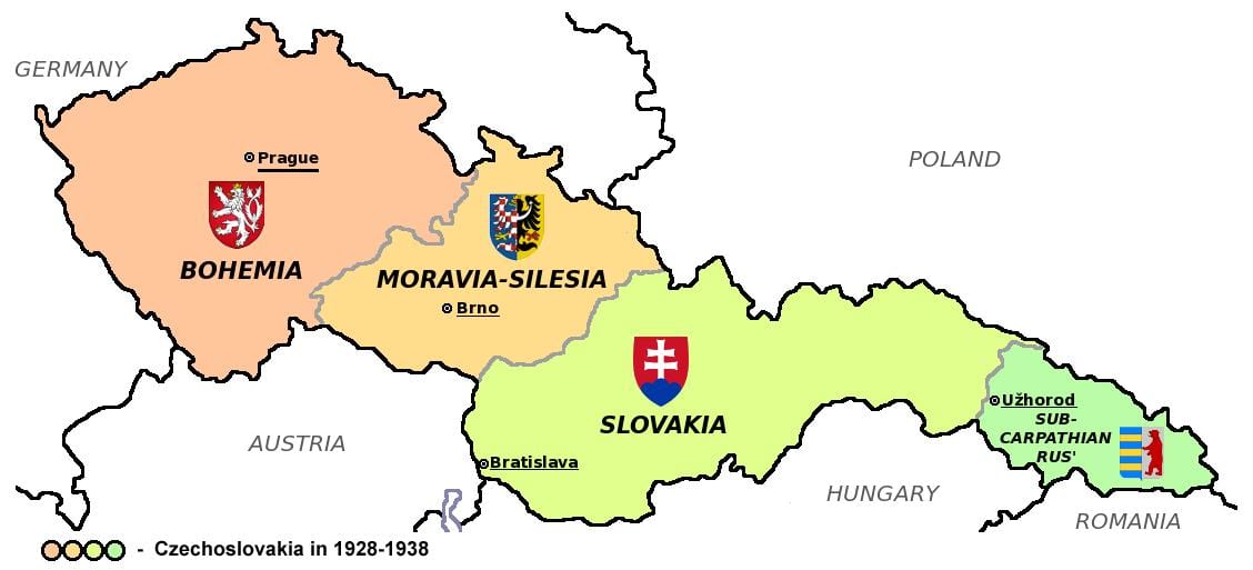 mapa de Checoslovaquia en 1938