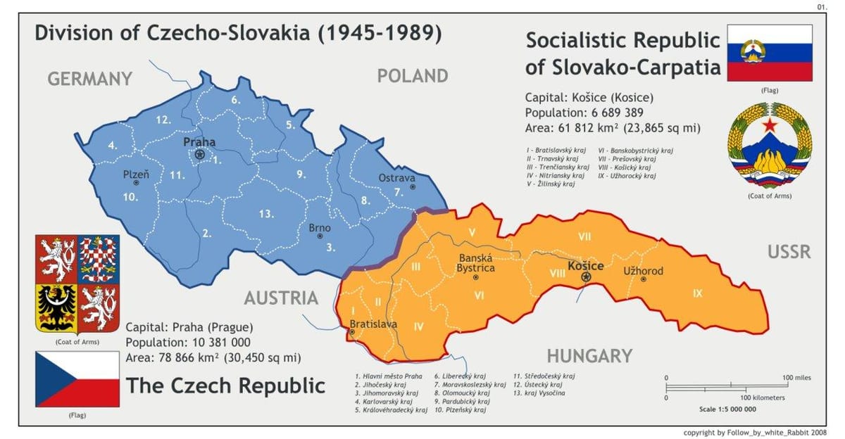 mapa de Checoslovaquia en 1945