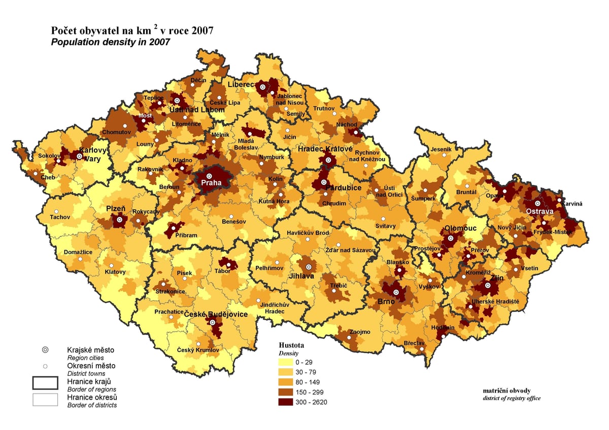 Mapa de población de la república checa