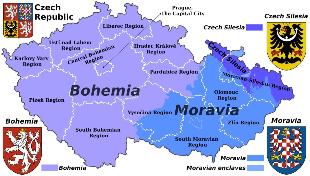 mapa de Moravia, república checa