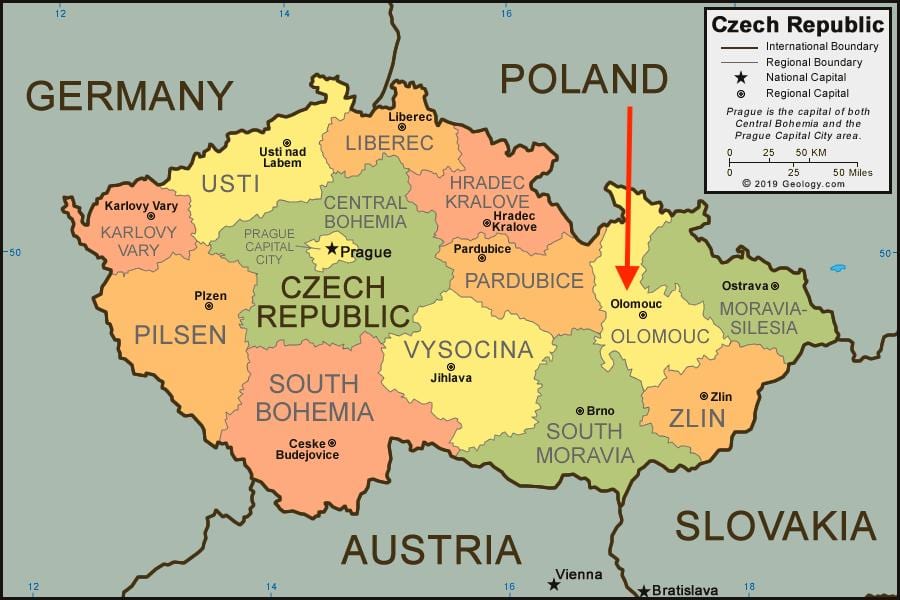 mapa de olomouc de la república checa