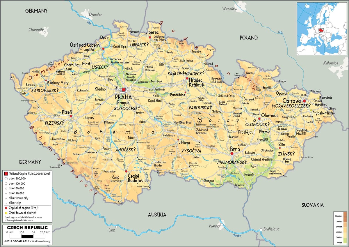 mapa físico de la república checa