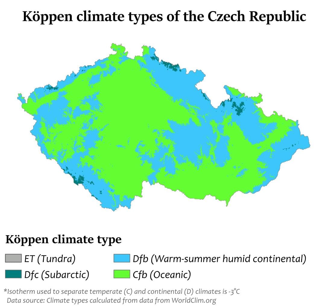 Mapa climático de la república checa