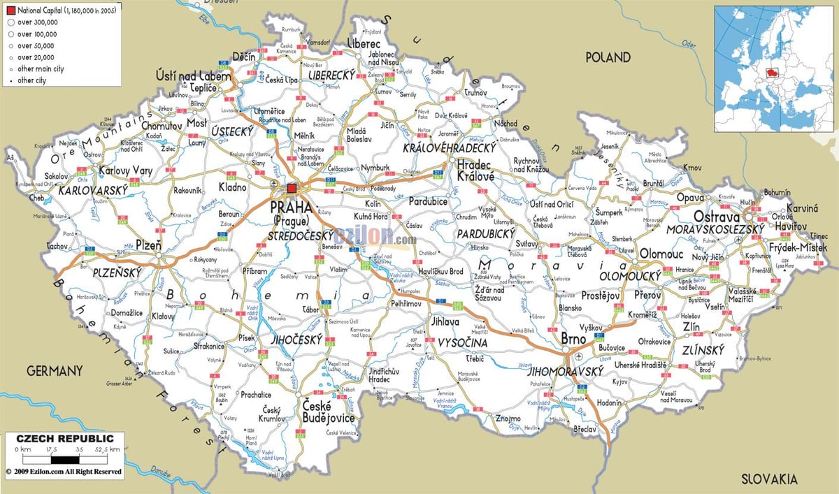 Mapa de carreteras de la república checa