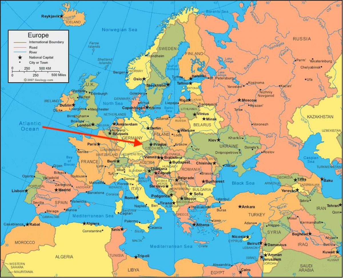 mapa de república checa en Europa